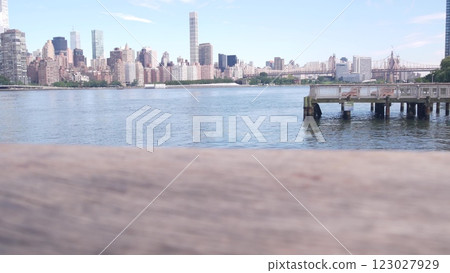 New York City waterfront skyline, Manhattan Midtown riverfront skyscrapers. Cityscape from Queens. 123027929
