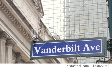 New York City Grand Central Terminal, Vanderbilt road sign, 42 street, Park Avenue, Pershing Square. 123027958