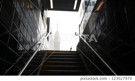 New York City underground subway metro. Empire State building. Metropolitan entrance exit, Manhattan 123027979