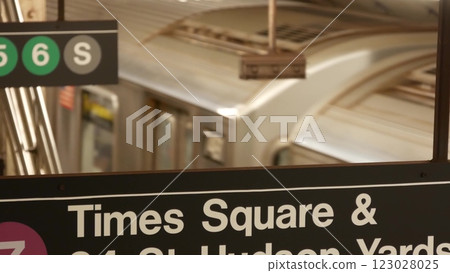 New York subway station interior, underground metropolitan platform. United States metro transport. 123028025