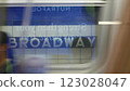 New York subway station, underground metropolitan platform sign. Metro railway passenger transport. 123028047