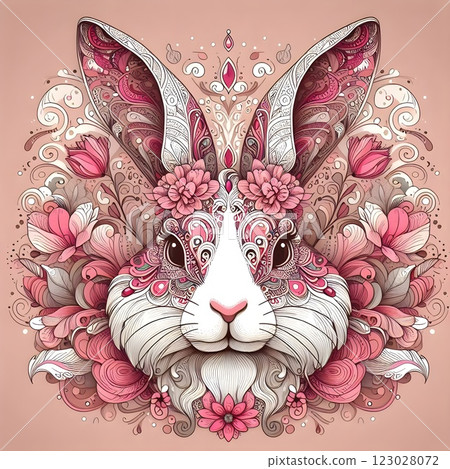 Whimsical Floral Rabbit Art Whimsical Floral Rabbit Art 123028072