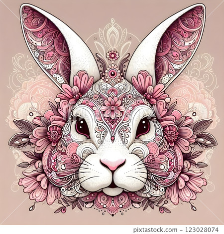 Whimsical Floral Rabbit Art 123028074