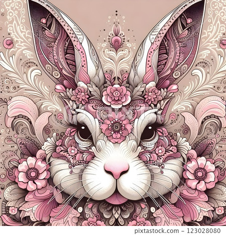 Whimsical Floral Rabbit Art 123028080