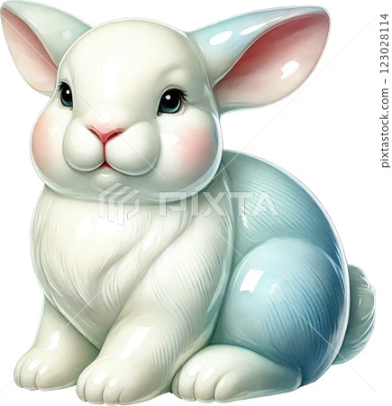 Adorable Ceramic Easter Bunny Figurine with Pastel Colors and Soft Fluffy Appearance 123028114