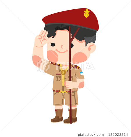 boy scout thai holding pole yelling boy scout thai holding pole yelling 123028214