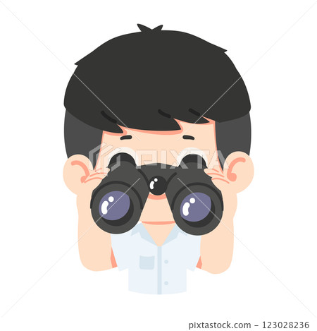 Kid boy student see using binocular 123028236