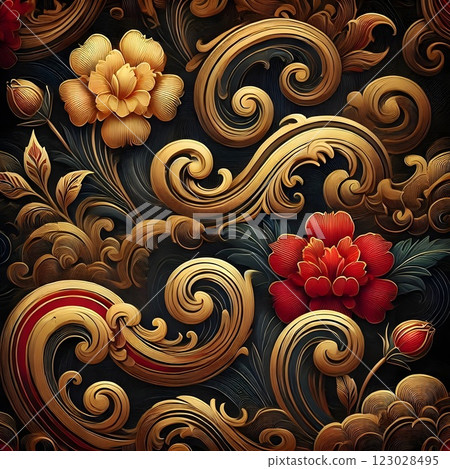 Ornate Golden Floral Elegance 123028495