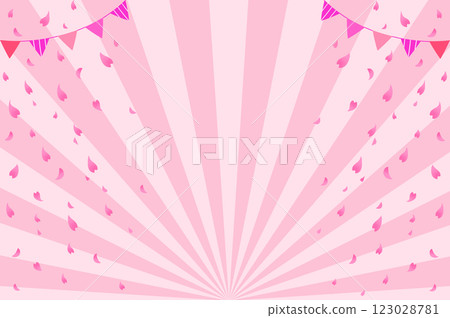 Spring event frame: Concentrated lines, cherry blossom snowstorm and garland 123028781