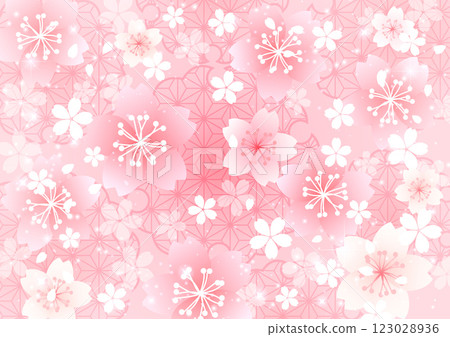 Snowflake and cherry blossoms in full bloom pattern background, cute, pink Snowflake and cherry blossoms in full bloom pattern background, cute, pink 123028936