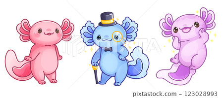 Cute axolotl characters set 123028993