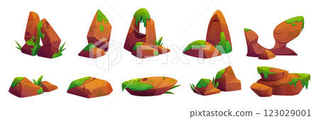 Cartoon rock collection with green moss patches 123029001