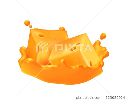 Melting pieces of cheese isolated on white 123029024