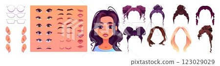 Young woman face construction set on white Young woman face construction set on white 123029029