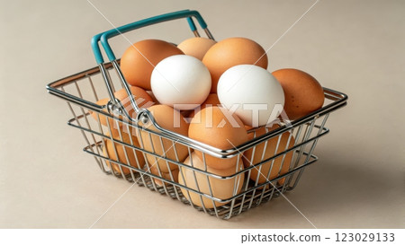A Basket of Assorted Eggs on a Table 123029133