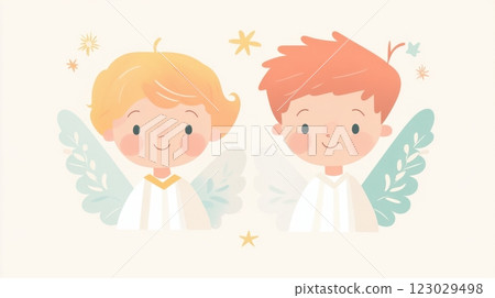 Cheerful Kids Dressed as Angels in Flat Style 123029498