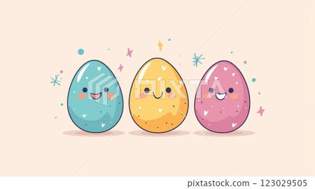 Colorful Easter Eggs in a Flat with a Cheerful Whimsical Style 123029505