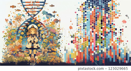 A woman studying genetics. Watercolor. Illustration. Banner material. Flyer material. Illustration. 123029665