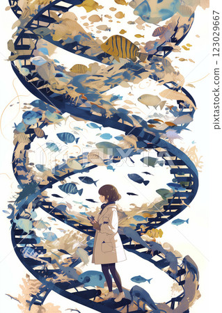 A woman studying genetics. Watercolor. Illustration. Banner material. Flyer material. Illustration. 123029667