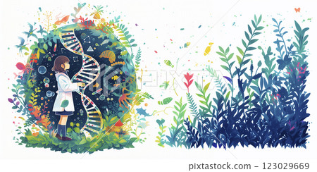 A woman studying genetics. Watercolor. Illustration. Banner material. Flyer material. Illustration. 123029669