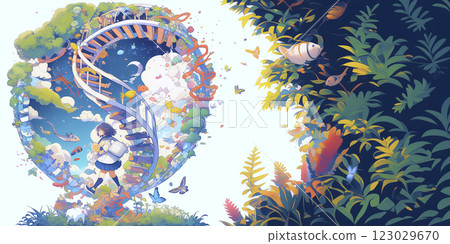 A woman studying genetics. Watercolor. Illustration. Banner material. Flyer material. Illustration. A woman studying genetics. Watercolor. Illustration. Banner material. Flyer material. Illustration. 123029670
