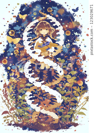 A woman studying genetics. Watercolor. Illustration. Banner material. Flyer material. Illustration. 123029671