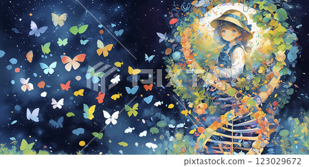 A woman studying genetics. Watercolor. Illustration. Banner material. Flyer material. Illustration. 123029672