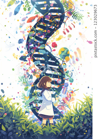 A woman studying genetics. Watercolor. Illustration. Banner material. Flyer material. Illustration. 123029673
