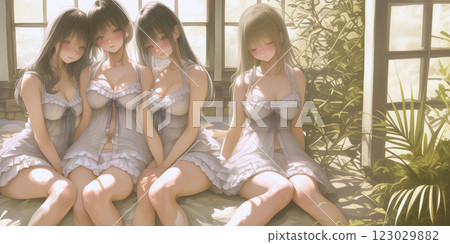 A woman relaxing in light clothing. Watercolor painting. Illustration. Banner material. Flyer material. Illustration. A woman relaxing in light clothing. Watercolor painting. Illustration. Banner material. Flyer material. Illustration. 123029882