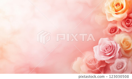 Soft pink and peach roses with gentle watercolor background create serene atmosphere Soft pink and peach roses with gentle watercolor background create serene atmosphere 123030508