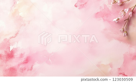 Soft pink and beige watercolor washes create serene background with delicate flowers 123030509