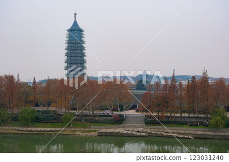 Dabo'enji Temple seen from the Zhonghua Gate in Nanjing City, Nanjing, China 123031240