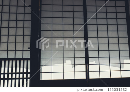 Traditional Japanese Shoji windows made of paper and wood 123031282