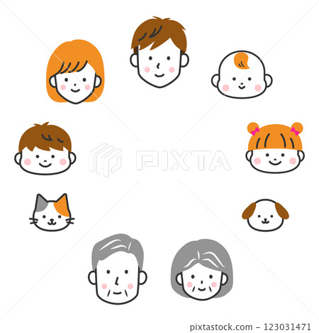 Family, three generations and pets, frame Family, three generations and pets, frame 123031471