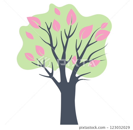 Colorful vector illustration of a stylized tree with pink leaves on a white background Colorful vector illustration of a stylized tree with pink leaves on a white background 123032029