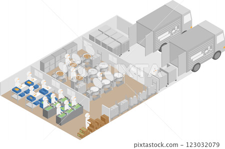 Cooks in an isometric food service center 123032079