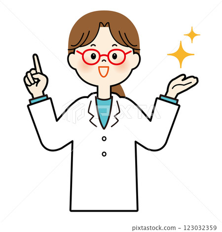 一位穿白大褂的女醫生指著 123032359