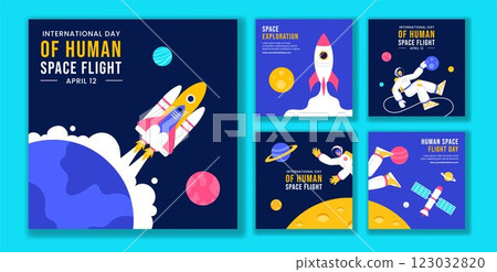 Human Space Flight Celebration Social Media Post Template in Flat Cartoon Design Human Space Flight Celebration Social Media Post Template in Flat Cartoon Design 123032820