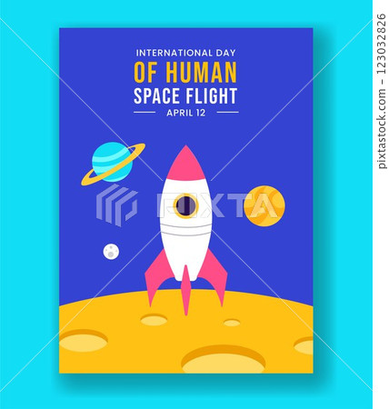 Flat Style Vertical Poster of International Day of Human Space Flight Celebration Flat Style Vertical Poster of International Day of Human Space Flight Celebration 123032826