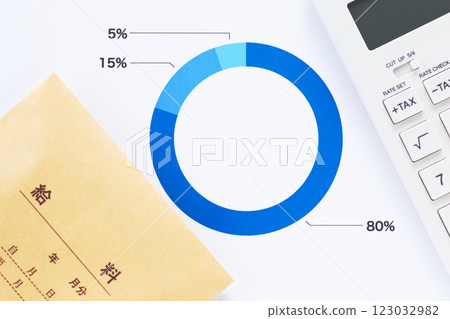 Percentage and ratio business graphs and salary and calculator 123032982