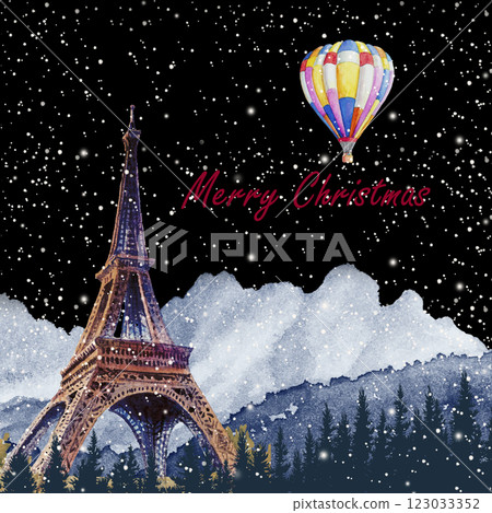 Travel holiday. Eiffel tower Paris France with ballooning of Christmas & New Year. Famous landmarks  Travel holiday. Eiffel tower Paris France with ballooning of Christmas & New Year. Famous landmarks  123033352