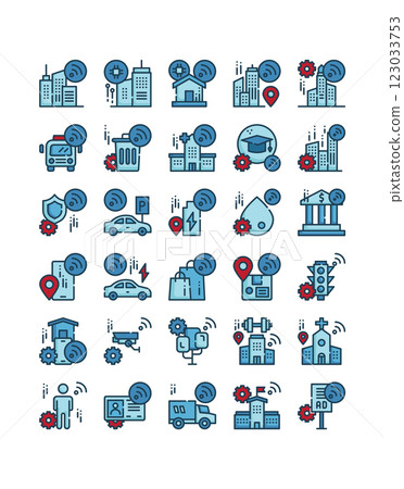 set of smart city filled outline icon 123033753