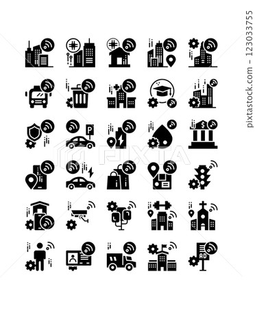 set of smart city solid icon set of smart city solid icon 123033755