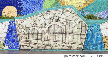 Hanoi, VIETNAM - JANUARY 12, 2015 - Ceramic mosaic mural in Hanoi Hanoi, VIETNAM - JANUARY 12, 2015 - Ceramic mosaic mural in Hanoi 123033950