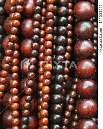 Wooden beads background 123033961