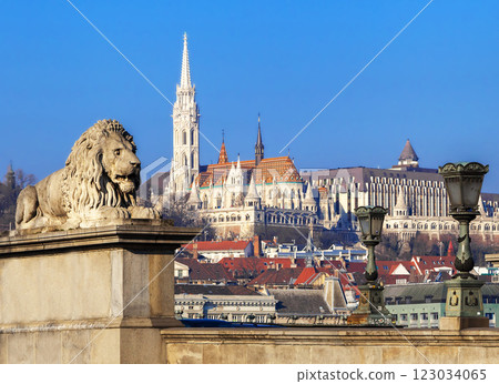 View of Matthias Church and Fisherman's Bastion in Budapest Hungary View of Matthias Church and Fisherman's Bastion in Budapest Hungary 123034065
