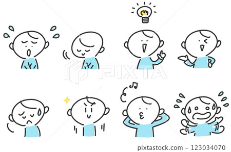 A set of men with various expressions: troubled, depressed, inspired, panicked 123034070