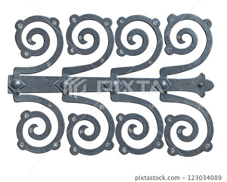 Decorative door hinge isolated over white 123034089