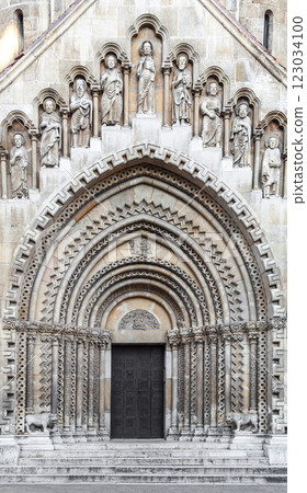 Facade of Jak Church in Budapest 123034100