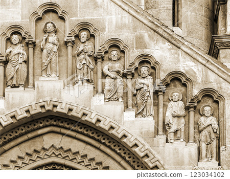 Facade of Jak Church in Budapest 123034102